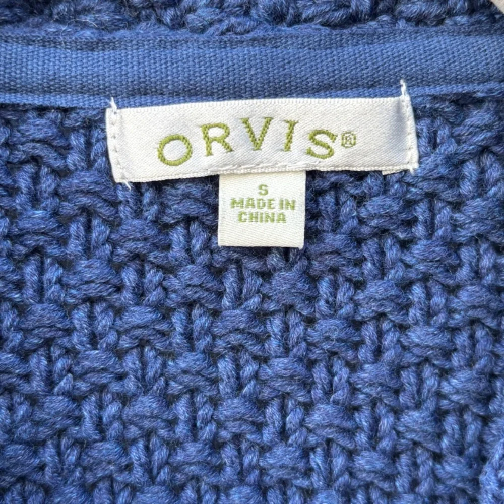 Orvis Women’s S 100% Cotton Blue Knit Textured Open Cardigan Sweater w/Pockets
